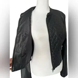 Veste Bomber Moto Noire - Faux Cuir Avec Capuche - New Look Taille 1X Juniors - NEUF Avec étiquettes